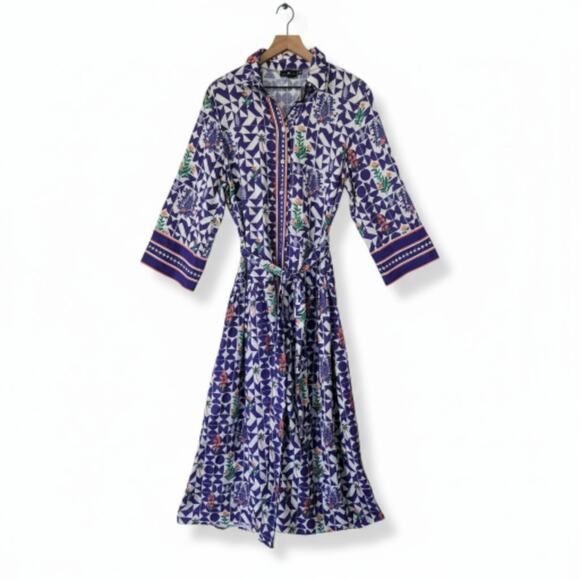 Emily Lovelock Linen Blend Midi Shirt Dress Size Large Cottagecore Scandinavian - Picture 2 of 11